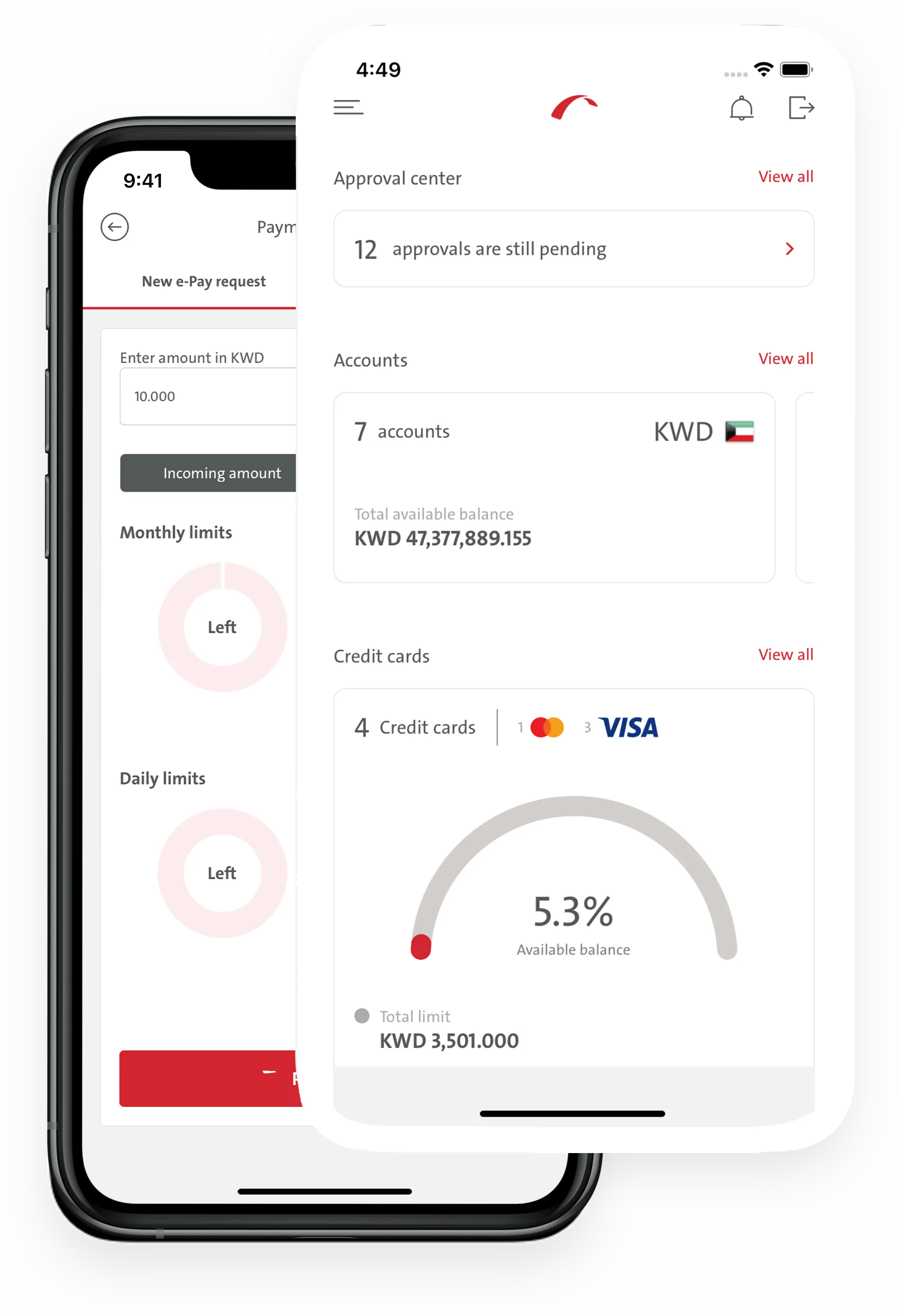 An User interface of Boubyan Bank Corporate Mobile App.